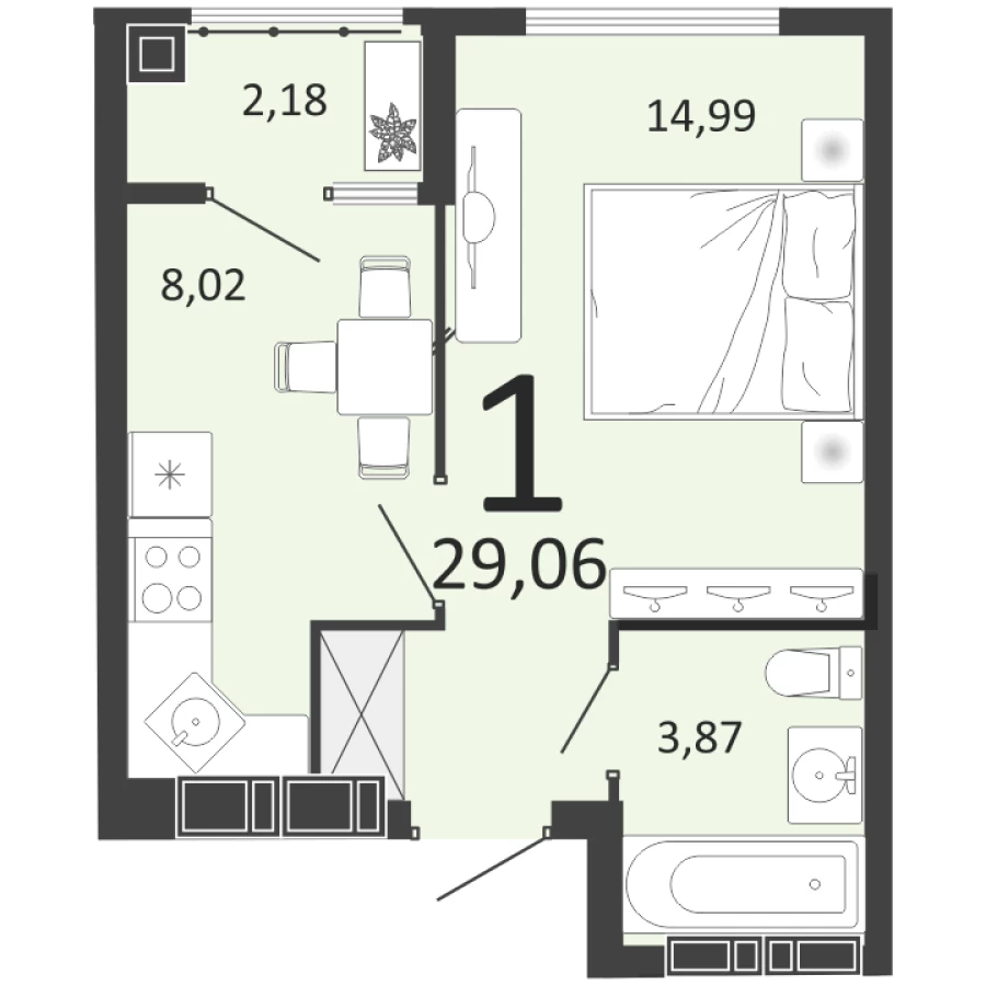 Уютная 1-ая квартира 29,06 м2 с продуманной планировкой